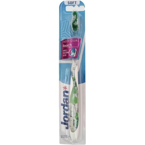 Jordan Individual Reach Soft Toothbrush Μαλακή Οδοντόβουρτσα με Εργονομική Λαβή για Βαθύ Καθαρισμό 1 Τεμάχιο Κωδ 310041 - Πράσινο